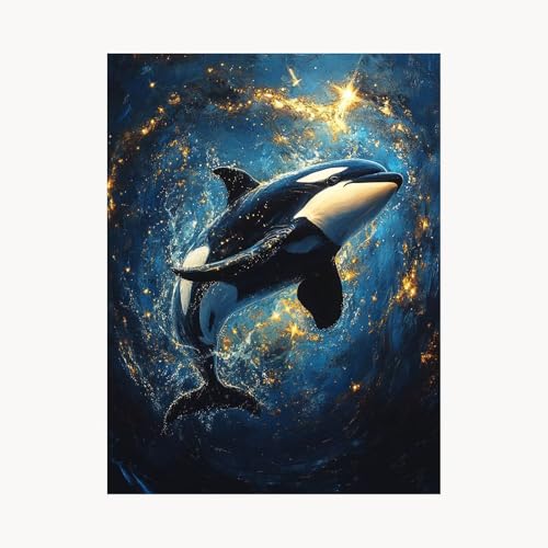 Malen Nach Zahlen Erwachsene Wal Malen Nach Zahlen Kinder Tier, Basteln Erwachsene Leinwand Bilder 40x30 cm, DIY Set mit Pinsel Acrylfarben Farbe Leinwand für Zimmer Deko Geschenke für Frauen FYH-3094 von FANLIGZU