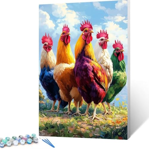 Malen Nach Zahlen Huhn, Malen Nach Zahlen Erwachsene, Malen Nach Zahlen Kinder Wolke, Pinsel Malen Nach Zahlen, Bastelset Erwachsene für Home Haus Decor Geschenk 30 x 40 cm (Ohne Rahmen ) S-i4 von FANLIGZU