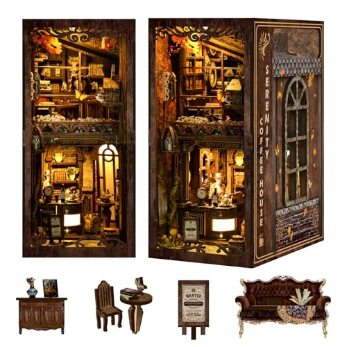 FANLOV Book Nook Kit - DIY Miniaturhaus Puppenhaus Kit für Erwachsene und Jugendliche Buchecke 3D Holzpuzzle Kreative Bücherregal Dekor Dekorative Buchstütze Serenity Coffee House von FANLOV
