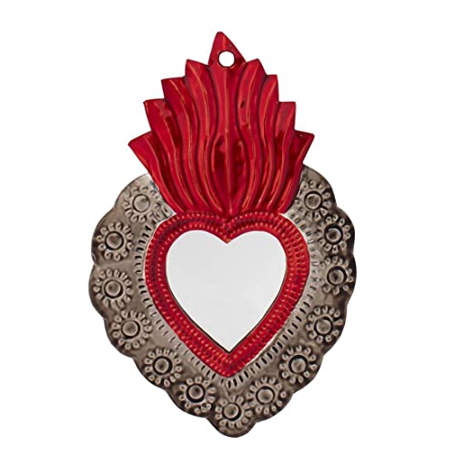 FANMEX - Fantastik - Herz aus Weißblech mit kleinem Spiegel - mexikanische Handwerkskunst (klassisches Silber) von FANMEX