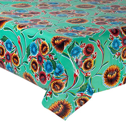 FANMEX - Fantastik - Mexicanische PVC-Tischdecke (120 cm Breite - Länge variabel in Halbmeter-Abständen) Modell Dulce Flor Türkis von FANMEX