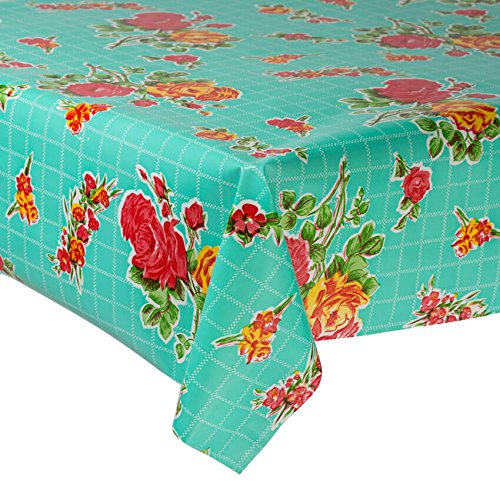 FANMEX - Fantastik - Mexicanische PVC-Tischdecke (120 cm Breite - Länge variabel in Halbmeter-Abständen) Modell Rosedal Türkis von FANMEX