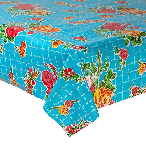 FANMEX - Fantastik - Mexicanische PVC-Tischdecke (120 cm Breite - Länge variabel in Halbmeter-Abständen) Modell rosedal himmelblau von FANMEX