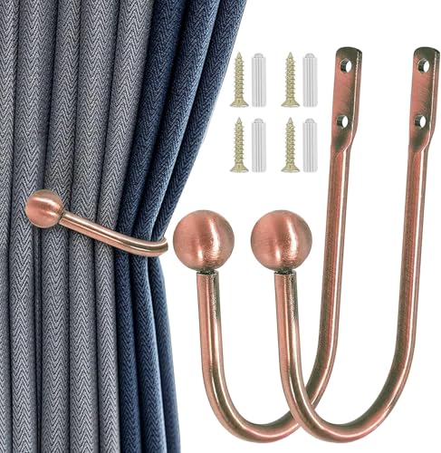 FANNAS 2 Stück Raffhalter Gardinen Dekorativer Metall Vorhang Raffhalter Haken Wandbefestigung U-Form Raffbügel Vorhänge Tieback Hooks für Schlafzimmer Wohnzimmer Bäder Büros Cafés (Rotbronze) von FANNAS