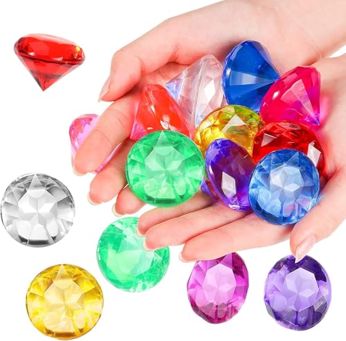 FANNAS Edelsteine für Kinder,30 Stück 32mm Acryl +Diamanten Deko Bunt Transparent Glitzer +Dekosteine Streudeko Tisch Hochzeit Steine, DIY Glitzer Steinchen Kristalle Strass für Schatzsuche von FANNAS