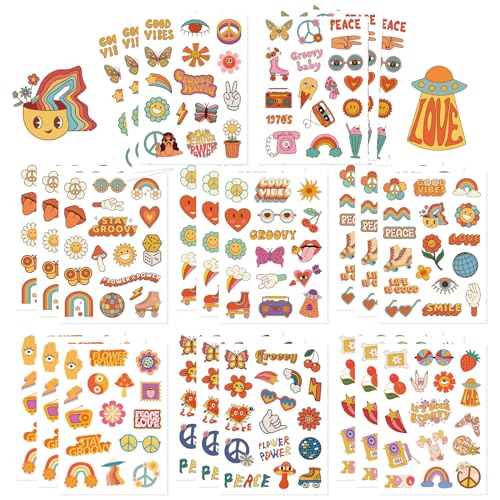 FANOST 24 Blatt Groovy Hippie Aufkleber, Retro 70er Boho Daisy Blume Frieden und Liebe Zeichen Schmetterling Gute Vibes Regenbogen Aufkleber für Kinder Teens Wasserflasche Laptop Auto Gitarre Dekor FANOST 24 Blatt Groovy Hippie Aufkleber, Retro 70er Boho Daisy Blume Frieden und Liebe Zeichen Schmetterling Gute Vibes Regenbogen Aufkleber für Kinder Teens Wasserflasche Laptop Auto Gitarre Dekor von FANOST