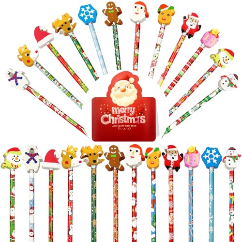 FANOST 24 Stück Weihnachtsstifte mit Radiergummis und 1 Weihnachtskarte für Kinder, Weihnachten HB Bleistift Set und Lustige Weihnachtsgrußkarte, Weihnachten Geschenke/Party Mitgebsel für Kinder FANOST 24 Stück Weihnachtsstifte mit Radiergummis und 1 Weihnachtskarte für Kinder, Weihnachten HB Bleistift Set und Lustige Weihnachtsgrußkarte, Weihnachten Geschenke/Party Mitgebsel für Kinder von FANOST