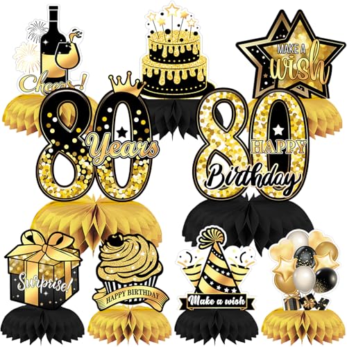 FANOST Tischdekoration zum 80. Geburtstag, für Männer und Frauen, für Sie und Ihn, 9 Stück, goldfarben und schwarz, Tischdekoration zum 80. Geburtstag, für Mutter, Vater, Oma, Opa, Geburtstagsparty, FANOST Tischdekoration zum 80. Geburtstag, für Männer und Frauen, für Sie und Ihn, 9 Stück, goldfarben und schwarz, Tischdekoration zum 80. Geburtstag, für Mutter, Vater, Oma, Opa, Geburtstagsparty, von FANOST
