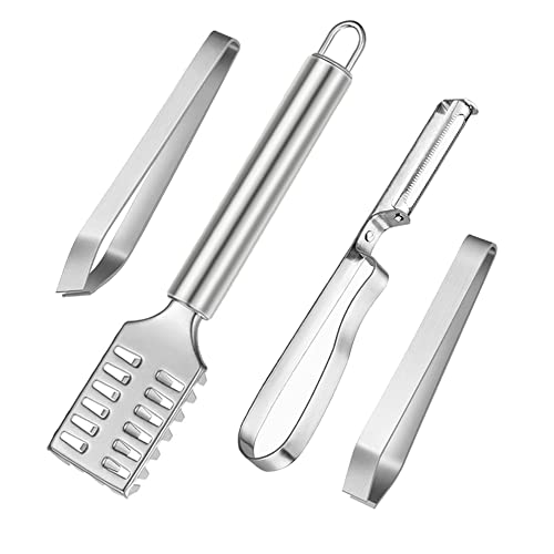 4 Stücke Fisch Scaler Entferner Set, Fisch Pinzette für Fisch Knochen, Schälmesser und Detailpinzette, Fischschuppenmaschine Edelstahl Fischschuppenhobel,für Koch Kochgeschirr, Meeresfrüchte, Geflügel 4 Stücke Fisch Scaler Entferner Set, Fisch Pinzette für Fisch Knochen, Schälmesser und Detailpinzette, Fischschuppenmaschine Edelstahl Fischschuppenhobel,für Koch Kochgeschirr, Meeresfrüchte, Geflügel von FANSEZQ