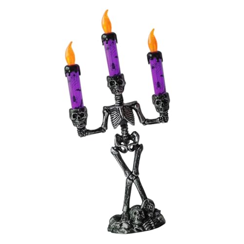 FANSHINUO Halloween-Skelett-Kerzenständer, LED-Licht, flammenlose Kerze, Schreibtischlampe für Kaminsims, Tischdekoration, Zuhause, Party, Tafelaufsätze von FANSHINUO