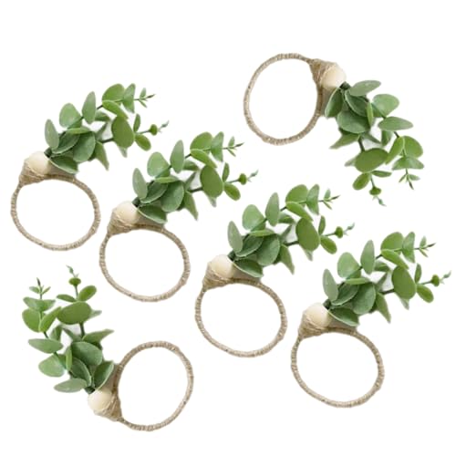 Serviettenringe mit Holzperlen, grüne Pflanze, Serviettenhalter, handgefertigte Servietten für Bankette und Familienfeiern, Tischzubehör, 6 Stück von FANSHINUO