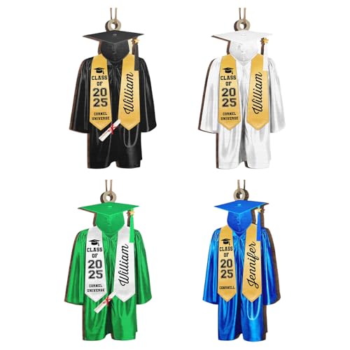 Set mit 4 Stück Klasse 2025 Holz Gedenkschmuck Abschlussfeier Baumschmuck Graduierung Dekoration für Fahrzeug oder Zimmer Abschlussbaum Dekorationen von FANSHINUO