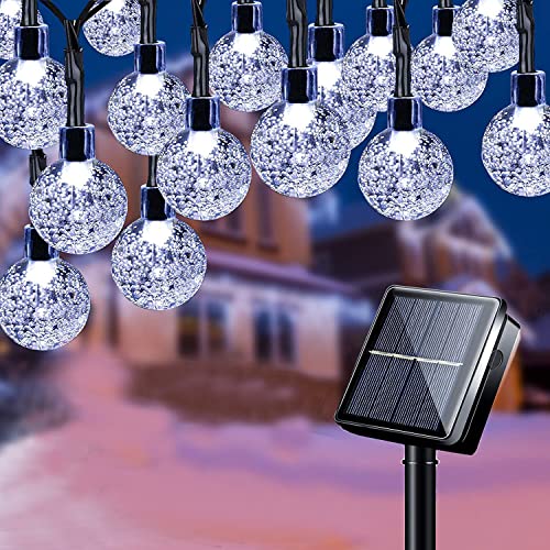 Solar Lichterkette Außen & Innen,12M 100 LED Kristallkugeln Wasserdicht Outdoor Lichterkette Solar,8 Modi Solar Weihnachten Lichterkette für Garten, Balkons,Weihnachten,Hochzeiten, Camping (Kaltweiß) von FANSIR