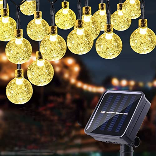 Solar Lichterkette Außen & Innen,12M 100 LED Kristallkugeln Wasserdicht Outdoor ,8 Modi, für Garten, Balkons,Weihnachten,Hochzeiten, Camping (Warmweiß) von FANSIR
