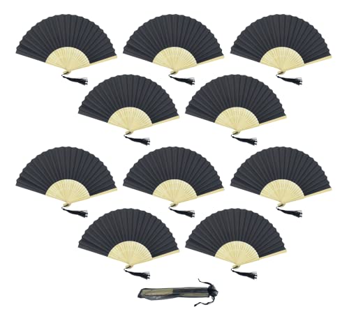 10 Stück Papierfächer mit Quaste und Bambusrippen der Klasse A für Frauen Mädchen Sommer Party Gastgeschenk Geburtstag Hochzeit Geschenk (schwarz) von FANSOF.FANS