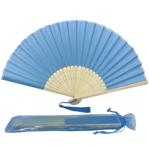 FANSOF.FANS Handfächer aus Stoff, faltbar, mit Quaste, Güteklasse A, Bambusrippen, für Frauen und Mädchen, Sommerparty, Event, Geburtstag, Hochzeit, Souvenir, Geschenk (True Blue) von FANSOF.FANS