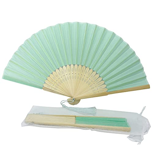 FANSOF.FANS Handfächer aus Stoff, faltbar, mit Quaste, Güteklasse A, Bambusrippen, für Frauen und Mädchen, Sommerparty, Event, Geburtstag, Hochzeit, Souvenir, Geschenk (helles Türkis) von FANSOF.FANS