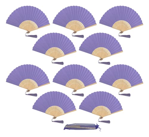 Packung mit 10 Papierfächern, faltbar, mit Quaste und Bambus-Rippen der Klasse A für Frauen und Mädchen, Sommerparty, Gastgeschenk, Geburtstag, Hochzeit, Geschenk (weiches Pastellviolett) von FANSOF.FANS