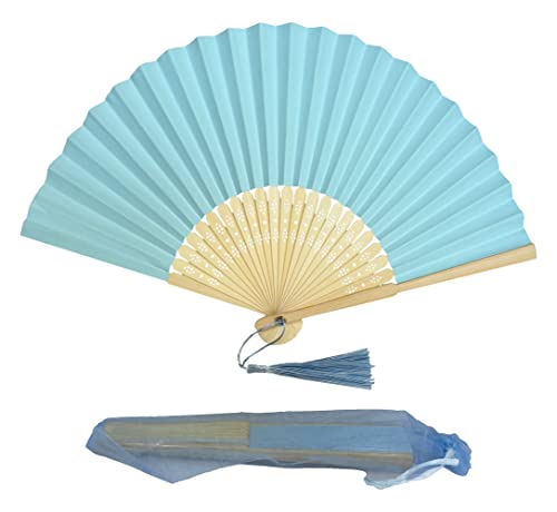 Papier-Faltfächer mit Quaste und Bambusrippen der Güteklasse A, für Frauen und Mädchen, Sommerparty, Gastgeschenk, Geburtstag, Hochzeit, Geschenk (Babyblau) von FANSOF.FANS