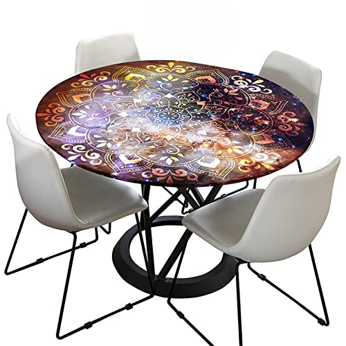 FANSU 3D Mandala Runde Tischdecke Abwaschbar, Wasserdicht Elastische Lotuseffekt Tischdecken Fleckschutz Abwischbar Tischtuch für Küchentisch Garten (Mandala Galaxie,Durchmesser 110cm) von FANSU