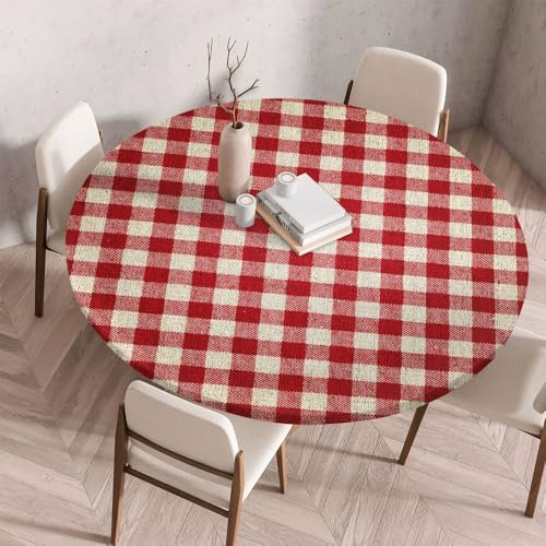 FANSU 3D Modern Tischdecke Rund Abwaschbar für Outdoor Gartentischdecke Rund Elastisch Schmutzabweisend für Garten Küche, Esstisch, Parteien (Rot kariert,70cm) von FANSU