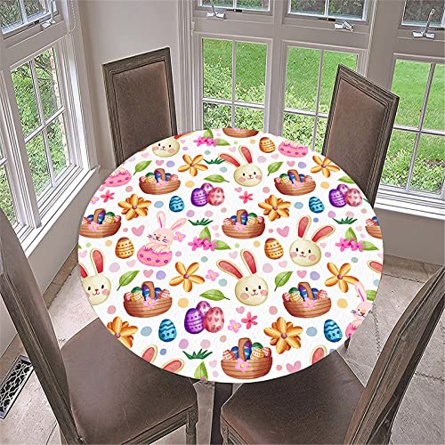 FANSU 3D Ostern Runde Tischdecke Abwaschbar, Wasserdicht Elastische Lotuseffekt Tischdecken Fleckschutz Abwischbar Tischtuch für Küchentisch Garten (Osterhase,Durchmesser 130cm) von FANSU
