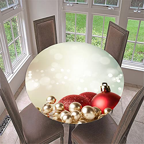 FANSU 3D Runde Tischdecke Abwaschbar, Weihnachts Motiv Wasserdicht Elastische Lotuseffekt Tischdecken Fleckschutz Abwischbar Tischtuch für Küchentisch Garten (Weihnachtskugeln,Durchmesser 110cm) von FANSU