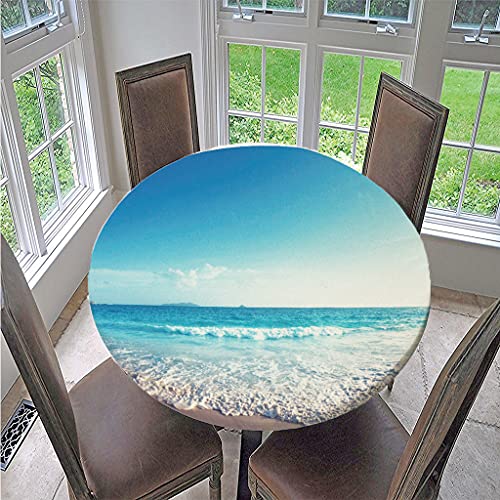 FANSU 3D Runde Tischdecke Wasserabweisende, Blauer Strand Muster Abwaschbar Garten Tischdecke rutschfest Abwischbare Wachstuch Desktop Dekorative Tuch Hotel Bankett Party (Blauer Strand,100cm) von FANSU