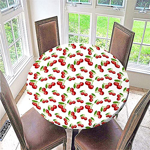 FANSU 3D Tischdecke Rund Abwaschbar, Frucht Druck Wasserdicht Elastische Ränder Tischdecken Fleckschutz Ölfest Tischdecke für Garten Outdoor Deko (Kirsche,100cm) von FANSU