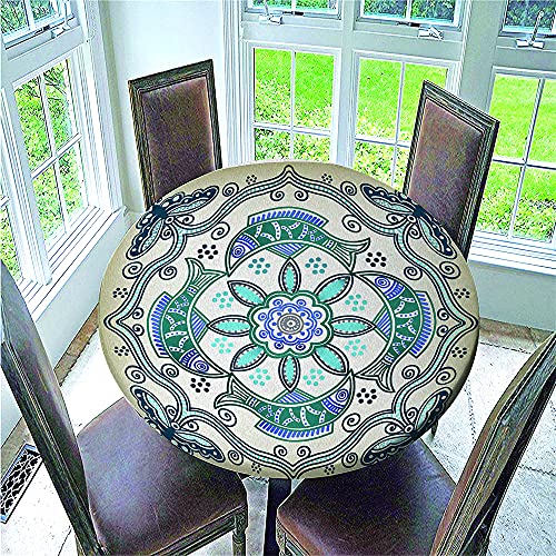 FANSU 3D Tischdecke Rund Abwaschbar, Wasserdicht Elastische Ränder Tischdecken mit Böhmisches Druck Fleckschutz Ölfest Tischdecke für Garten Outdoor Deko (Blau,100cm) von FANSU