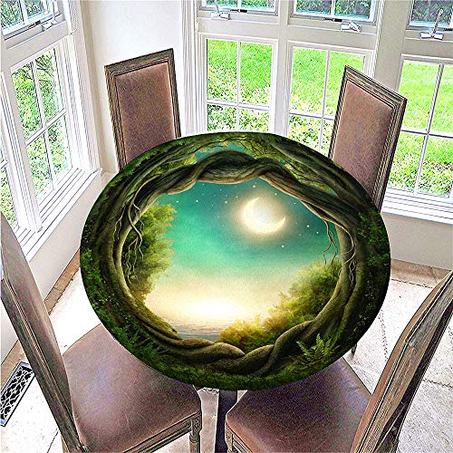 FANSU 3D Tischdecke Rund Abwaschbar, Wasserdicht Elastische Ränder Tischdecken mit Landschaft Druck Fleckschutz Ölfest Tischdecke für Garten Outdoor Deko (Baum,150cm) von FANSU