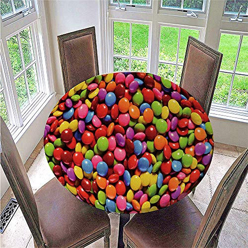 FANSU 3D Tischdecke Rund Abwaschbar, Wasserdicht Elastische Ränder Tischdecken mit Lebensmittel Druck Fleckschutz Ölfest Tischdecke für Garten Outdoor Deko (Bunt,200cm) von FANSU