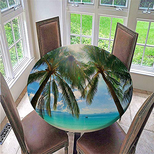 FANSU 3D Tischdecke Rund Abwaschbar, Wasserdicht Elastische Ränder Tischdecken mit Ozean Druck Fleckschutz Ölfest Tischdecke für Garten Outdoor Deko (Baum,150cm) von FANSU