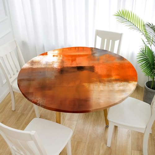 FANSU 3D Tischdecke Rund Abwaschbar für Outdoor Gartentischdecke Rund Elastisch Schmutzabweisend für Garten Küche, Esstisch, Parteien (Abstraktes Orange,130cm) von FANSU