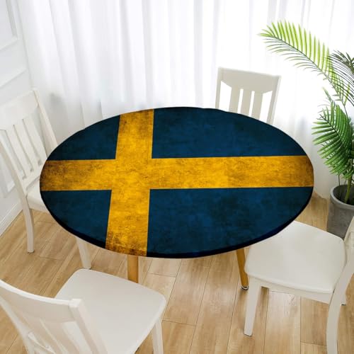 FANSU 3D Tischdecke Rund Abwaschbar für Outdoor Gartentischdecke Rund Elastisch Schmutzabweisend für Garten Küche, Esstisch, Parteien (Blau und Gelb,80cm) von FANSU