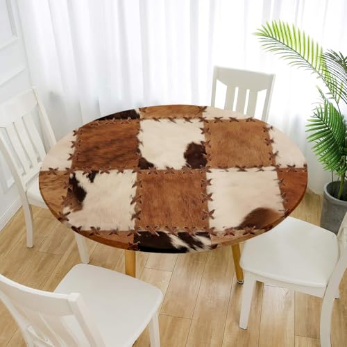FANSU 3D Tischdecke Rund Abwaschbar für Outdoor Gartentischdecke Rund Elastisch Schmutzabweisend für Garten Küche, Esstisch, Parteien (Braune Flecken,90cm) von FANSU