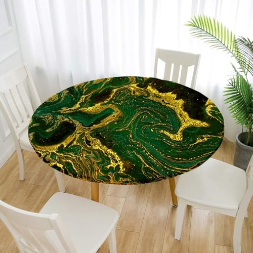 FANSU 3D Tischdecke Rund Abwaschbar für Outdoor Gartentischdecke Rund Elastisch Schmutzabweisend für Garten Küche, Esstisch, Parteien (Dunkelgrüner Marmor,100cm) von FANSU