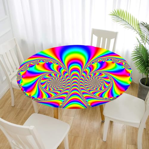 FANSU 3D Tischdecke Rund Abwaschbar für Outdoor Gartentischdecke Rund Elastisch Schmutzabweisend für Garten Küche, Esstisch, Parteien (Kaleidoskop,170cm) von FANSU