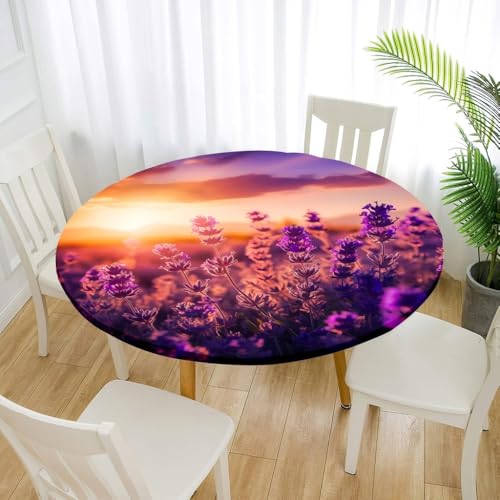 FANSU 3D Tischdecke Rund Garten Abwaschbar für Outdoor Gartentischdecke Blumendrucke Rund Elastisch Schmutzabweisend für Garten Küche, Esstisch, Parteien (Blumengarten,100cm) von FANSU