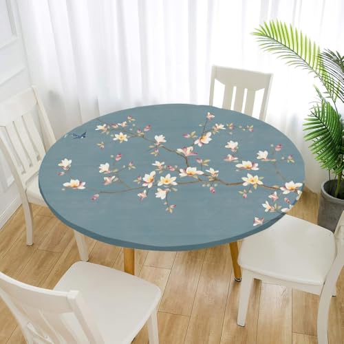FANSU 3D Tischdecke Rund Garten Abwaschbar für Outdoor Gartentischdecke Blumendrucke Rund Elastisch Schmutzabweisend für Garten Küche, Esstisch, Parteien (Blumenzweige,200cm) von FANSU