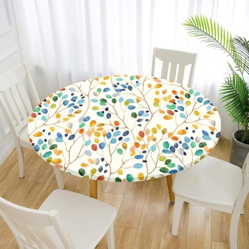 FANSU 3D Tischdecke Rund Garten Abwaschbar für Outdoor Gartentischdecke Blumendrucke Rund Elastisch Schmutzabweisend für Garten Küche, Esstisch, Parteien (Bunte Zweige,70cm) von FANSU