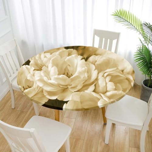 FANSU 3D Tischdecke Rund Garten Abwaschbar für Outdoor Gartentischdecke Blumendrucke Rund Elastisch Schmutzabweisend für Garten Küche, Esstisch, Parteien (Gardenien,110cm) von FANSU