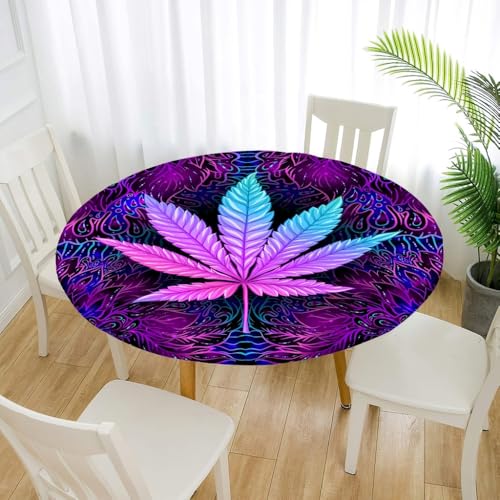 FANSU 3D Tischdecke Rund Garten Abwaschbar für Outdoor Gartentischdecke Blumendrucke Rund Elastisch Schmutzabweisend für Garten Küche, Esstisch, Parteien (Lila Blätter,150cm) von FANSU