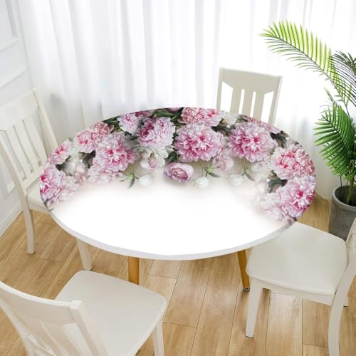FANSU 3D Tischdecke Rund Garten Abwaschbar für Outdoor Gartentischdecke Blumendrucke Rund Elastisch Schmutzabweisend für Garten Küche, Esstisch, Parteien (Nelken,80cm) von FANSU