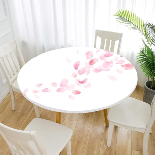 FANSU 3D Tischdecke Rund Garten Abwaschbar für Outdoor Gartentischdecke Blumendrucke Rund Elastisch Schmutzabweisend für Garten Küche, Esstisch, Parteien (Rosa Blütenblätter,120cm) von FANSU