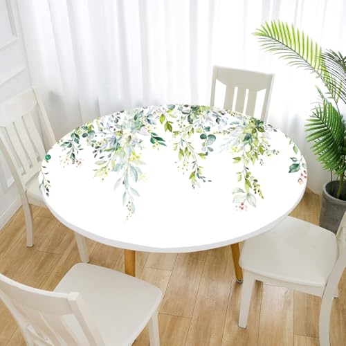 FANSU 3D Tischdecke Rund Garten Abwaschbar für Outdoor Gartentischdecke Blumendrucke Rund Elastisch Schmutzabweisend für Garten Küche, Esstisch (Blätter,200cm) von FANSU