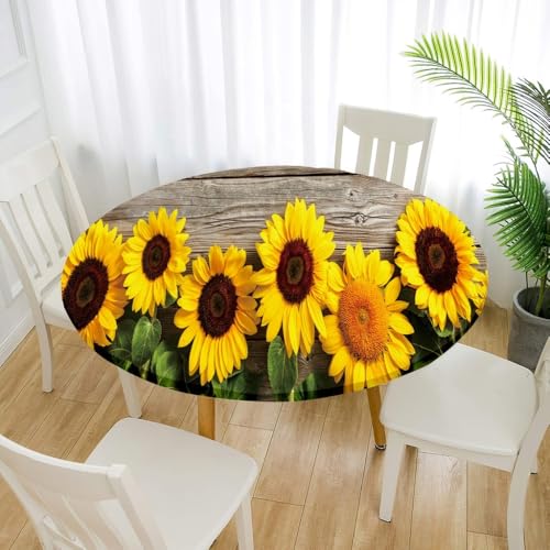 FANSU 3D Tischdecke Rund Garten Abwaschbar für Outdoor Gartentischdecke Blumendrucke Rund Elastisch Schmutzabweisend für Garten Küche, Esstisch (Sonnenblume 2,130cm) von FANSU