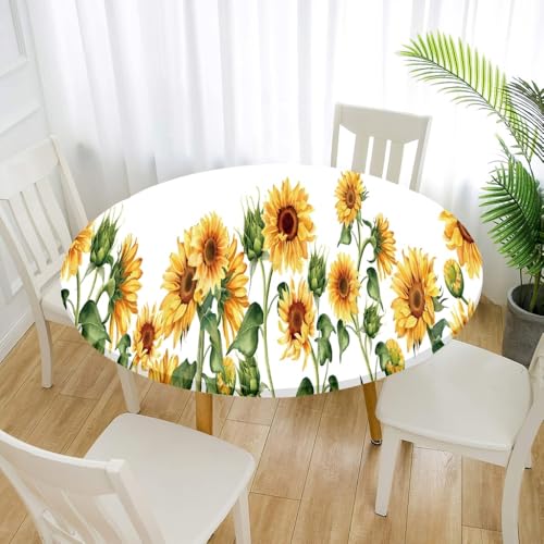 FANSU 3D Tischdecke Rund Garten Abwaschbar für Outdoor Gartentischdecke Blumendrucke Rund Elastisch Schmutzabweisend für Garten Küche, Esstisch (Sonnenblumengarten,120cm) von FANSU