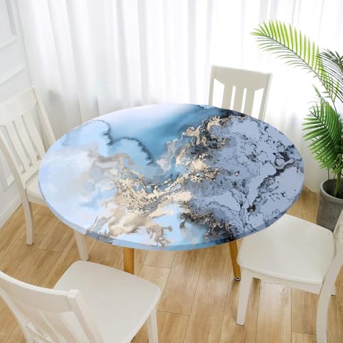 FANSU 3D Tischdecke Rund Garten Abwaschbar für Outdoor Gartentischdecke Rund Elastisch Schmutzabweisend für Garten Küche, Esstisch, Parteien (Blauer Treibsand,130cm) von FANSU