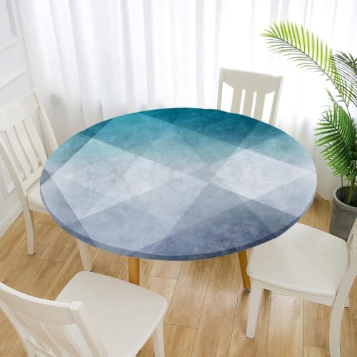 FANSU 3D Tischdecke Rund Garten Abwaschbar für Outdoor Gartentischdecke Rund Elastisch Schmutzabweisend für Garten Küche, Esstisch, Party (Grau Blau,110cm) von FANSU